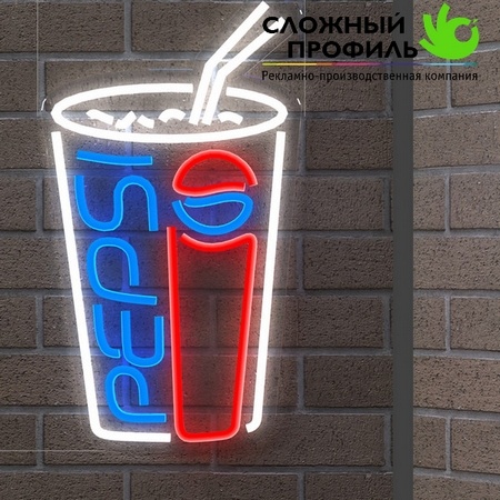 Outdoor advertising made of flexible neon in a complex profile company
